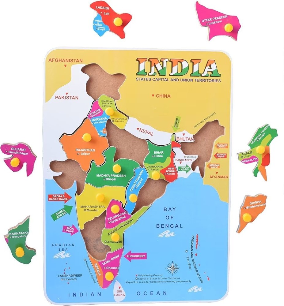 Map of India Wooden Puzzle (15 Pieces) for Kids Age 3 & Above