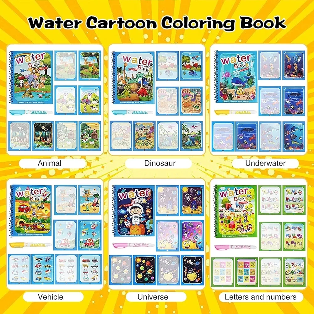 Magic Water Coloring Book Set of 4 Book + 4 Pen